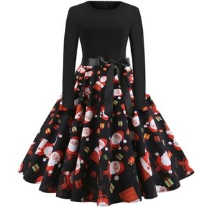 Holiday New Year Christmas Dress Santa Gifts Print A Line Skirt Satin M L
